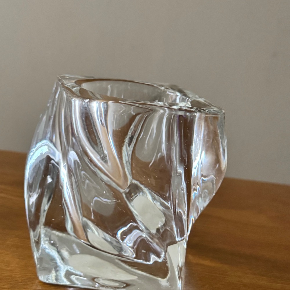 Heavyweight Glass Clear Twisted Swirl Square Base Candle Holder